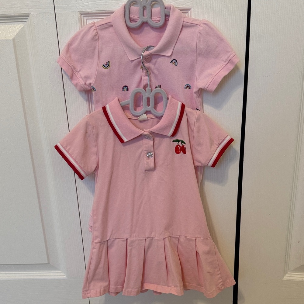Pink Kids Polo Dresses with Cherry and Rainbows. Both cotton, never been worn